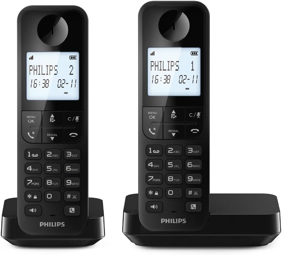 טלפון אלחוטי Philips D2702B/25 Cordless Phone Twin Set - צבע שחור